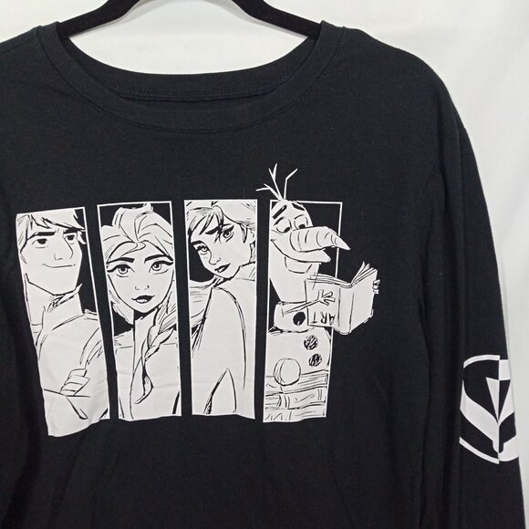 Disney Frozen 2 Womens Top Size L Juniors Cotton Blend Black Long Sleeve Tee - Picture 4 of 4